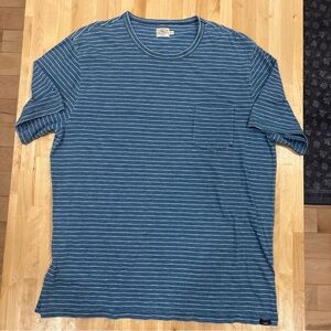 Faherty Brand T-Shirt Mens XXL Indigo Dye Blue Stripe Pocket 100% Cotton